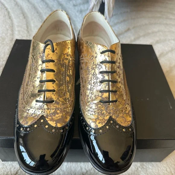 CHANEL Women’s Gold and Black Oxford Shoes - Picture 7 of 14